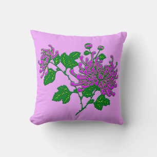 Chinese spider chrysanthemums - lavender throw pillow