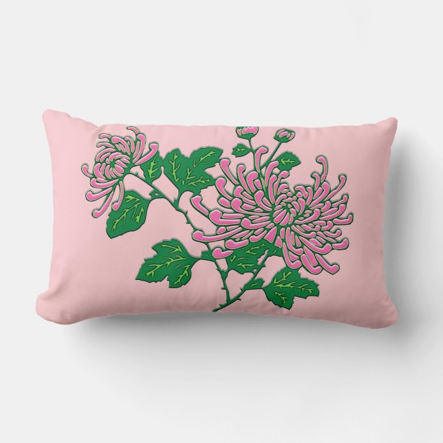 Chinese spider chrysanthemums  - soft pink lumbar pillow (Front)