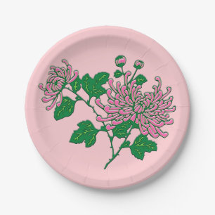 Chinese spider chrysanthemums  - soft pink paper plate