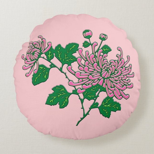 Chinese spider chrysanthemums  - soft pink round pillow (Front)
