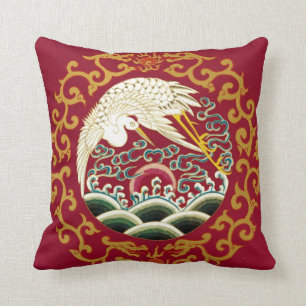 Chinese Stork & Dragon Design Throw Pillow