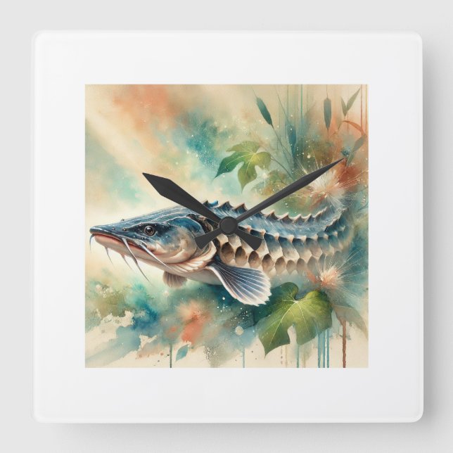 Chinese Sturgeon 190724AREF138 - Watercolor Square Wall Clock (Front)