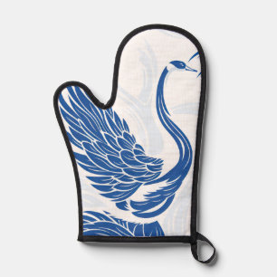 Chinese swan wings pattern white bird oven mitt