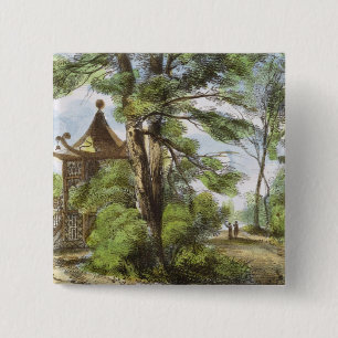 Chinese Temple, Kew Gardens, plate 13 from 'Kew Ga 2 Inch Square Button
