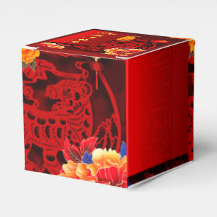Chinese Tiger paper-cut Peonies New Year 2022 FB3 Favor Box