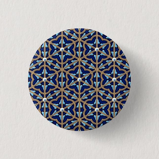 Chinese tiled floral pattern 1 inch round button (Front)
