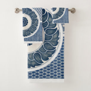 Chinese Traditional Blue and White Floral Pattern Bath Towel Set
