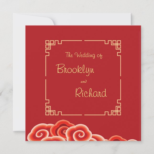 Chinese, Traditional, elegant, wedding invitation (Front)