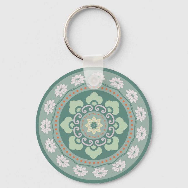 chinese traditional green rosette pattern keychain (Front)