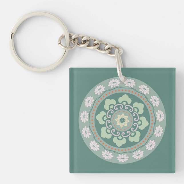 chinese traditional green rosette pattern keychain (Front)