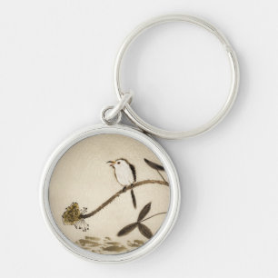 Chinese traditional ink painting with birds keychain