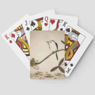 Chinese traditional ink painting with birds playing cards