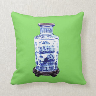 CHINESE VASE ON GREEN THROW PILLOW