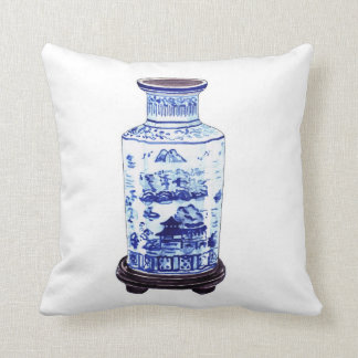 CHINESE VASE ON WHITE THROW PILLOW