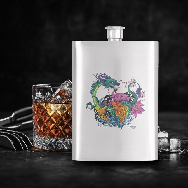 Chinese Water Dragon Koi Fish Hip Flask (Creator Uploaded)