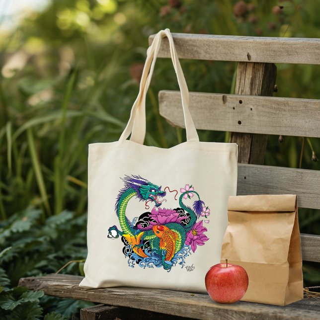 Chinese Water Dragon Koi Fish Tote Bag (Creator Uploaded)