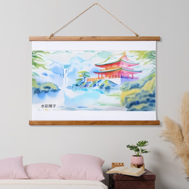 Chinese watercolor of a house hanging tapestry (Bedroom)
