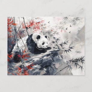 Chinese Watercolor Panda and Bamboo Postcard