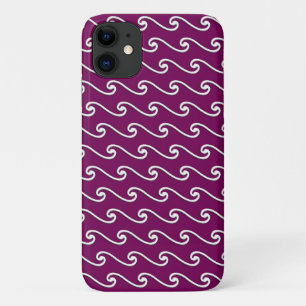 Chinese wave pattern - white on eggplant purple iPhone 11 case