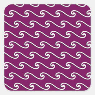 Chinese wave pattern - white on eggplant purple square sticker