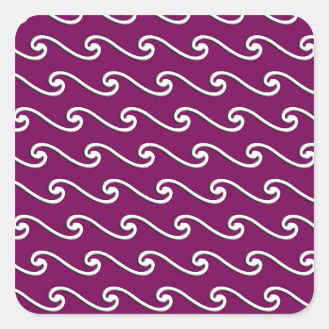 Chinese wave pattern - white on eggplant purple square sticker (Front)