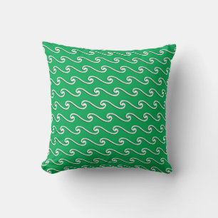 Chinese wave pattern - white on jade green throw pillow
