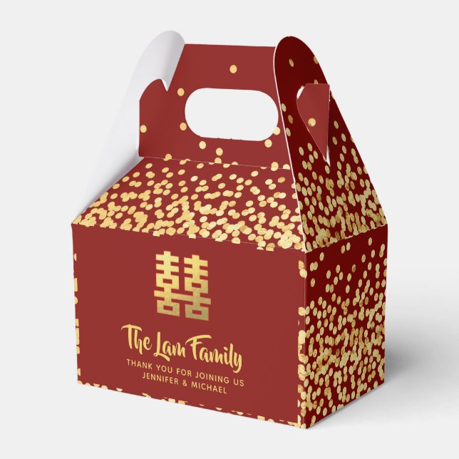 Chinese Wedding  中式婚礼礼盒喜欢个性化的红金现代优雅 Favor Box (Front Side)