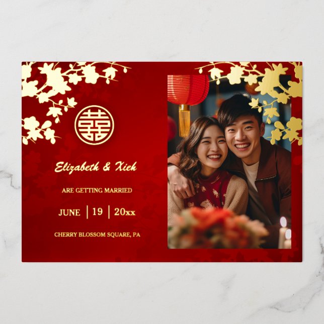 Chinese Wedding Double Happiness Cherry Blossom  (Front)