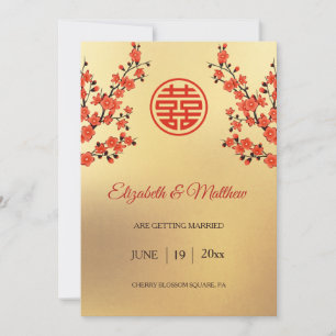Chinese Wedding Double Happiness Cherry Blossom Save The Date