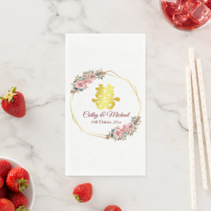 Chinese wedding double happiness flower wreath napkin