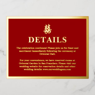 Chinese wedding double happiness heart details foil holiday postcard