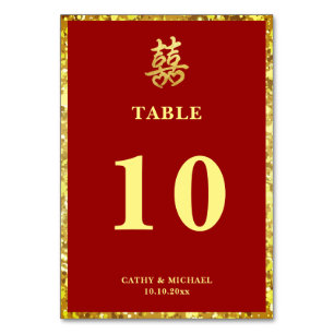 Chinese wedding double happiness heart formal red table number
