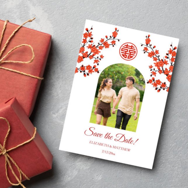 Chinese Wedding Double Happiness Photo Save The Da Date (Creator Uploaded)