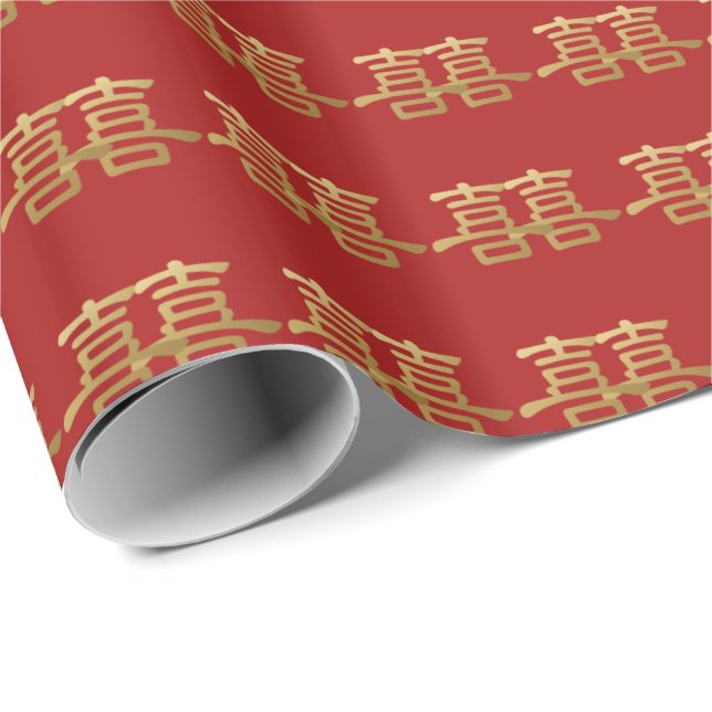 Chinese Wedding Double Happiness Red Bridal Gift Wrapping Paper (Roll Corner)