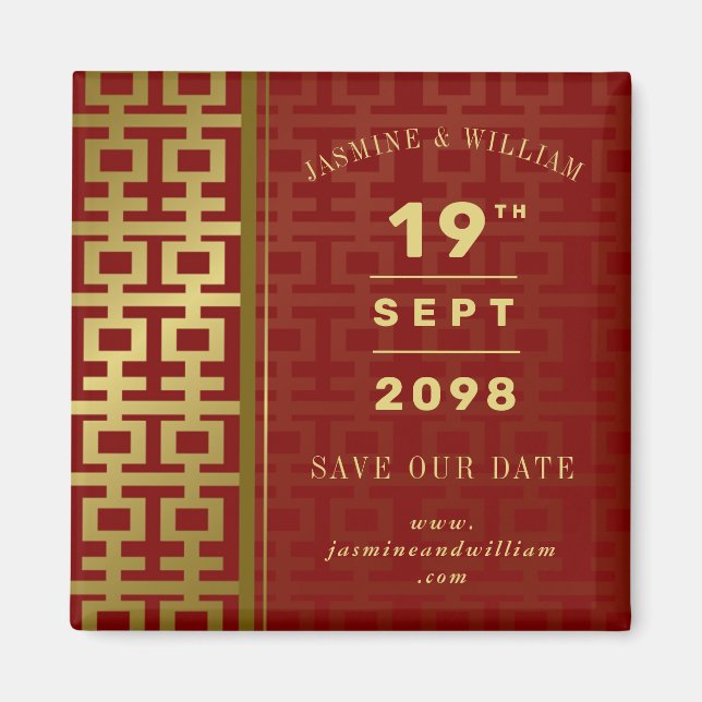 Chinese Wedding Double Happiness Save The Date Magnet (Front)
