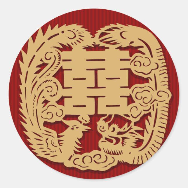Chinese Wedding Double Happiness Sticker (v7) (Front)