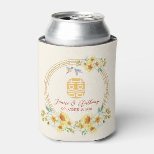 Chinese wedding frame yellow floral bird elegant can cooler