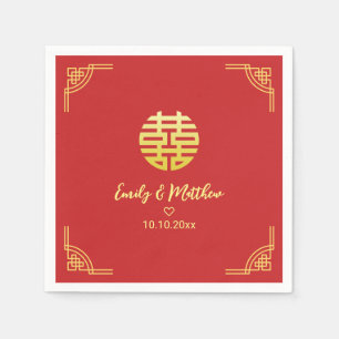 Chinese wedding golden frame double xi napkin