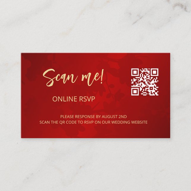 Chinese Wedding QR Code RSVP Online Enclosure Card (Front)