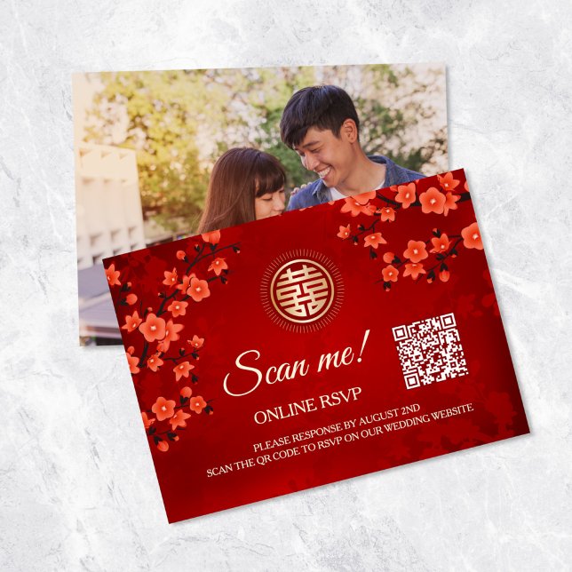 Chinese Wedding QR Code RSVP Online Enclosure Card (Creator Uploaded)