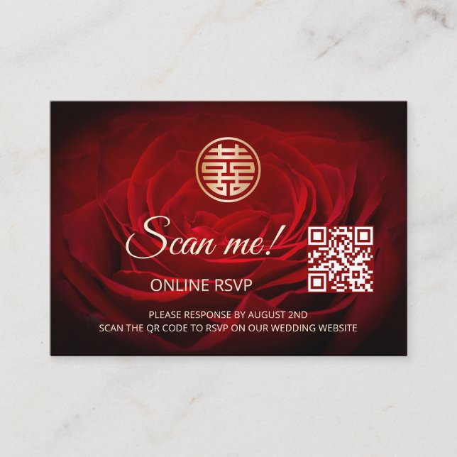 Chinese Wedding QR Code RSVP Online Enclosure Card (Front)