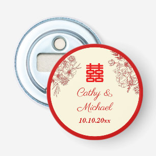 Chinese wedding red beige floral oriental bottle opener