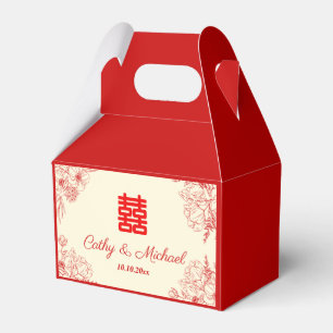Chinese wedding red beige floral oriental favor box