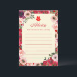 Chinese wedding red garden floral double happiness advice card<br><div class="desc">Realize your dream wedding with an oriental touch! You can customize the design by adding your names and wedding date etc. You are also welcome to reach out to me for any special design which is uniquely for you. Double happiness symbol and red decorations are the must have items for...</div>