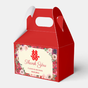Chinese wedding red purple floral thank you  favor box