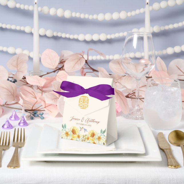 Chinese wedding yellow blue floral bird favor box (Wedding)