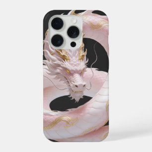 Chinese White Gold Dragon Art Fantasy Design With  iPhone 15 Pro Case