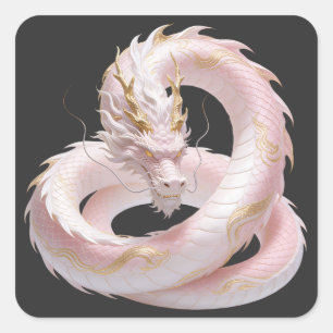 Chinese White Gold Dragon Art Fantasy Design With Square Sticker