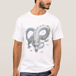 Chinese White Gold Dragon Art Fantasy Design With  T-Shirt