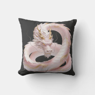 Chinese White Gold Dragon Art Fantasy Design With  Throw Pillow
